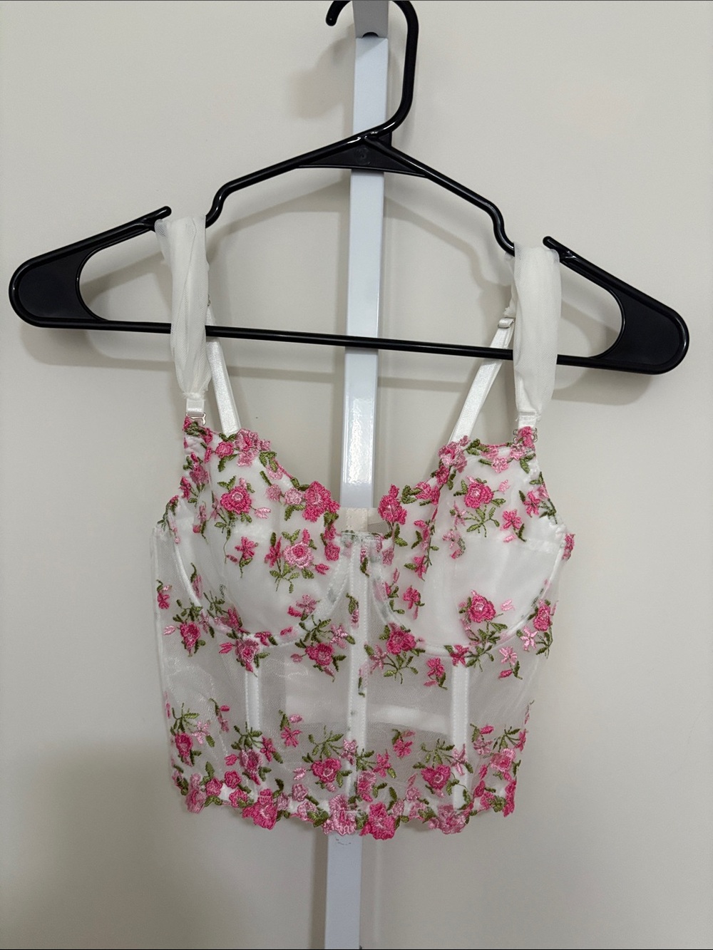 Floral Embroidered White Bustier Crop Top